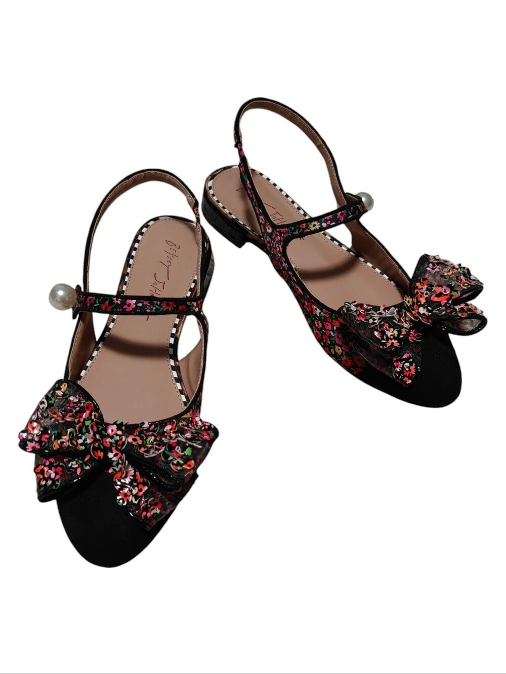 Betsey Johnson Black Floral Bow Slingback Sandals